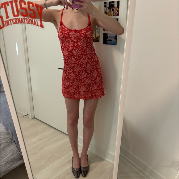 Stussy Dresses & Skirts - Red Mini Slip Dress with Spaghetti Straps for Night Out
